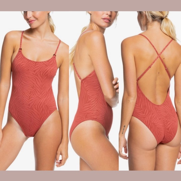 NEW Roxy [ Small ]‎ Wild Babe Animal Print One-Piece Swimsuit Marsala - Picture 3 of 12